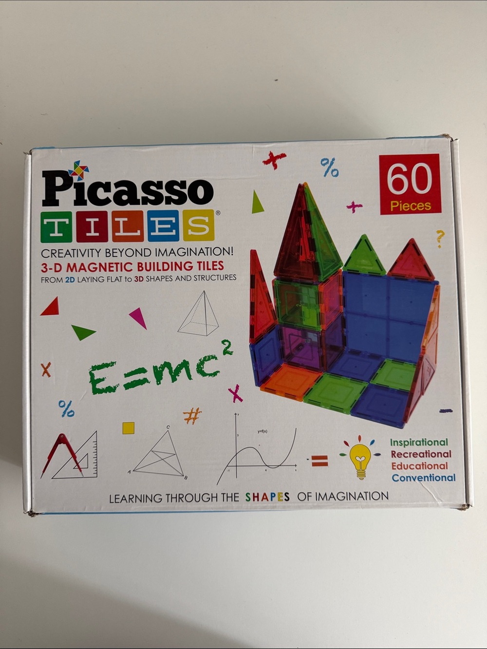 Picasso Tiles - 60-Piece Magnetic Building Set - Multicolor Clear Color Shapes